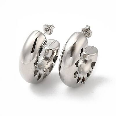 Tarnish Resistant 304 Stainless Steel Round with Heart Stud Earrings