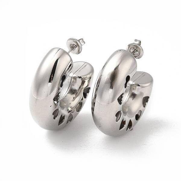 Tarnish Resistant 304 Stainless Steel Round with Heart Stud Earrings