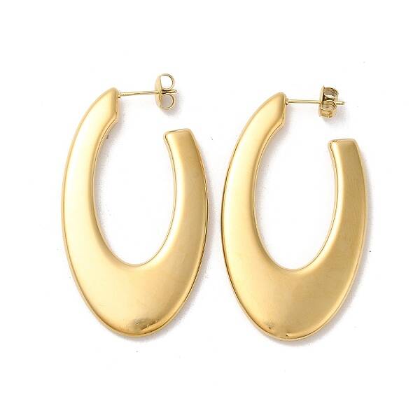 Ion Plating(IP) 304 Stainless Steel Oval Stud Earrings