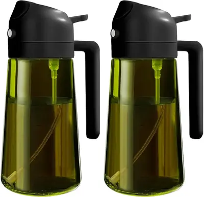 2 Count 2 in 1 Oil Sprayer for Cooking 16oz/470ml Light-Blocking Dark , Olive Oil Dispenser Bottle for Kitchen, Premium Dark...