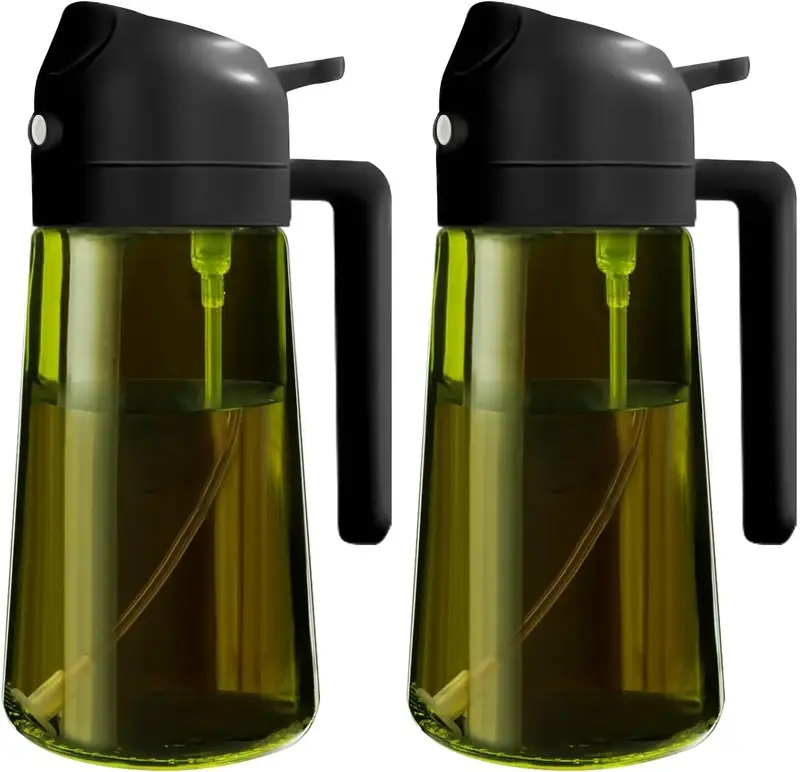 2 Count 2 in 1  Oil Sprayer for Cooking 16oz/470ml Light-Blocking Dark , Olive Oil Dispenser Bottle for Kitchen, Premium Dark...