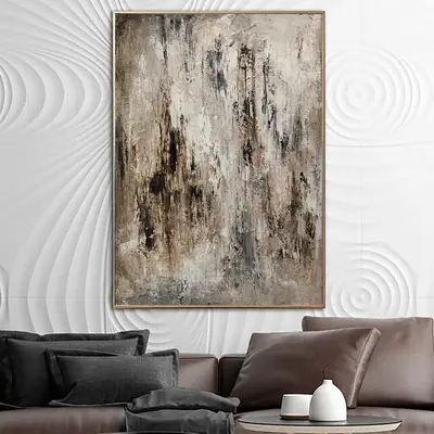 Abstract Beige Painting on Canvas Original Black Wall Art Heavy Textured Artwork Modern Oil Painting Contemporary Wall Art fo...
