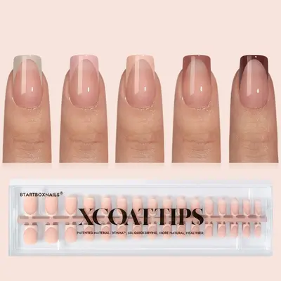 BTArtboxnails XCOATTIPS Press on Nails - 150pcs Fall Short Square or Almond or Coffin French Tips, Skin Tones Soft Gel False...