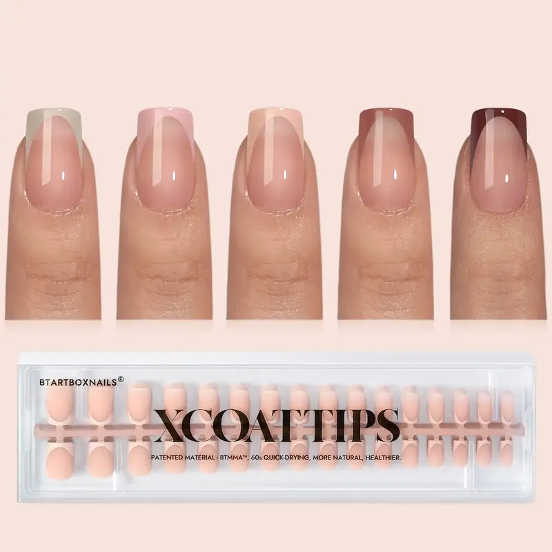 BTArtboxnails XCOATTIPS Press on Nails - 150pcs  Fall Short Square or Almond or Coffin French Tips, Skin Tones Soft Gel False...