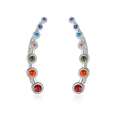 Sterling Silver Circular Shaped Cubic Zirconia Chakras Climber Earrings