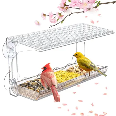 Window Bird Feeder for Outdoors, Clear Bird Feeders Window Mounted with Strong Suction Cups, Transparent Birds House Outside ...
