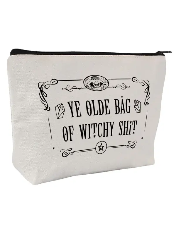 Witchy Themed Makeup Bag, Letter Pattern Zipper Makeup Bag, Versatile Storage Bag for Travel, Dormitory, Daily Use, Witchy Gi...
