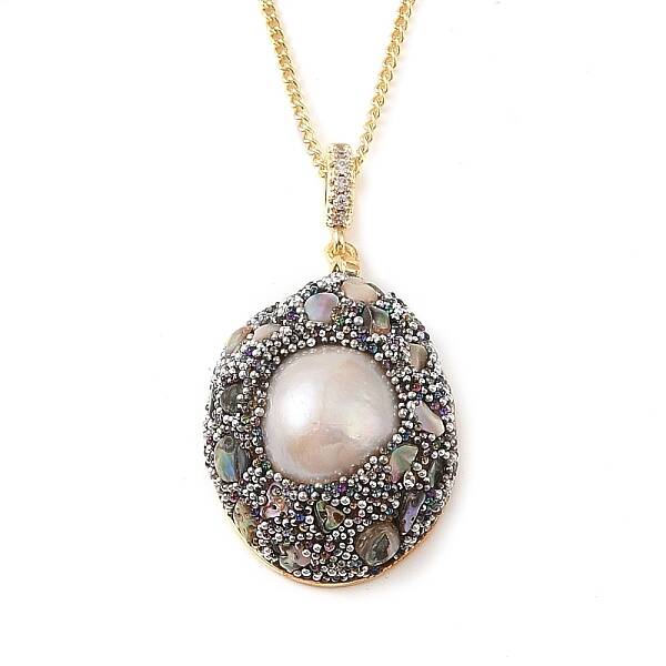 Brass Natural Pearl Pendant Necklaces
