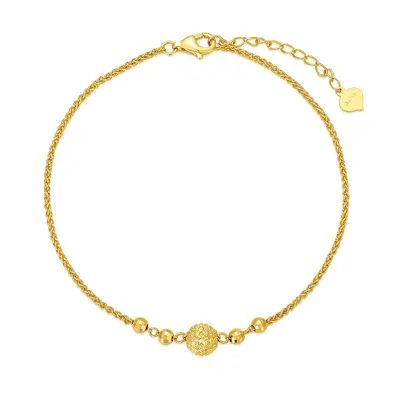 18K Gold Bead Single Layer Charm Anklet