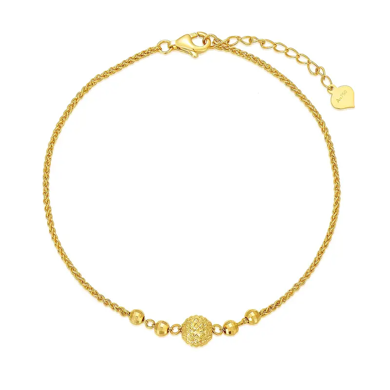 18K Gold Bead Single Layer Charm Anklet