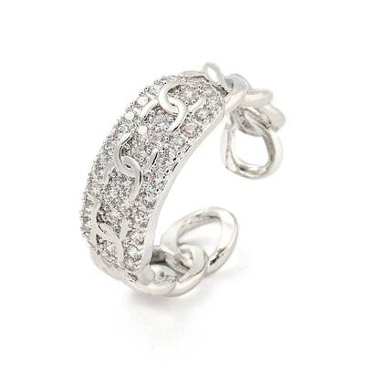 Chain Brass Micro Pave Clear Cubic Zirconia Open Cuff Rings