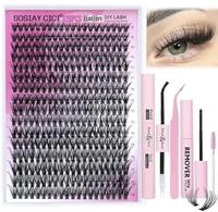 DlY Eyelash Extension Kit Summer Style320 Pcs D Curl Clusters Individual FalseEyelashes, Mixed 9-1ómm, with LashBond & Seal,...