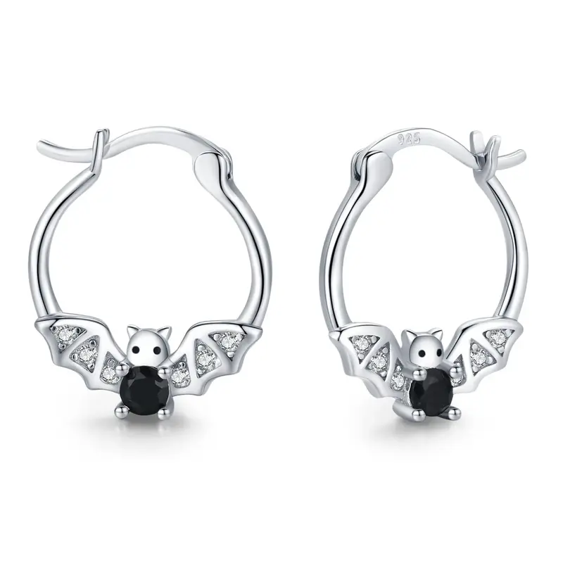 Sterling Silver Cubic Zirconia Bat Hoop Earrings
