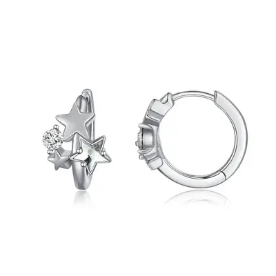 Sterling Silver Crystal Star Hoop Earrings