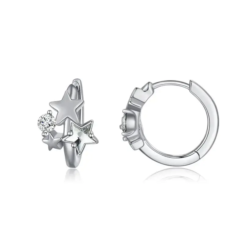 Sterling Silver Crystal Star Hoop Earrings