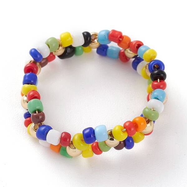 Round Opaque Glass Seed Beaded Finger Rings