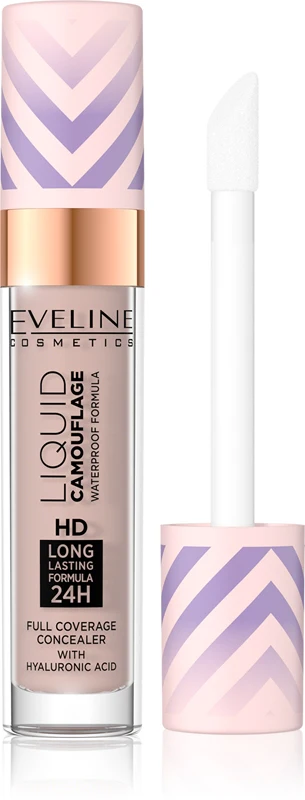 Eveline Cosmetics Liquid Camouflage Waterproof Concealer With Hyaluronic Acid Color 04 Light Almond 7.5 Ml