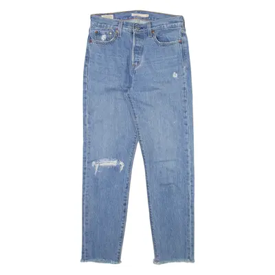 LEVI'S Wedgie BIG E Distressed Womens Jeans Blue Slim Straight W26 L27