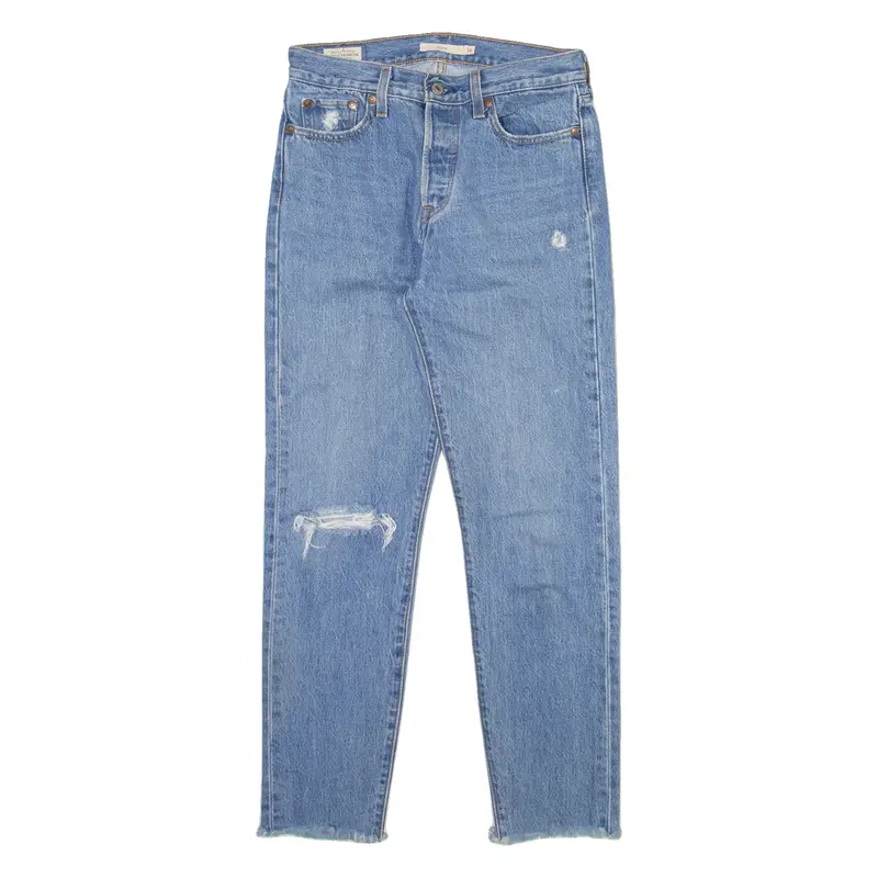 LEVI'S Wedgie BIG E Distressed Womens Jeans Blue Slim Straight W26 L27
