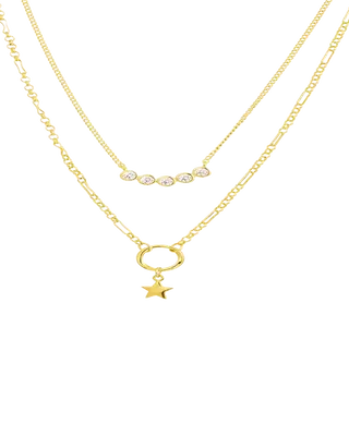 18K Gold Layering Pendant Necklace with Star & Diamond