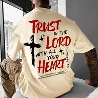 [Saleup to 75%] Trust in the lord with all your heart, Men's Cross & Letter Print Round Neck Graphic Tee, Casual Short Sleeve...