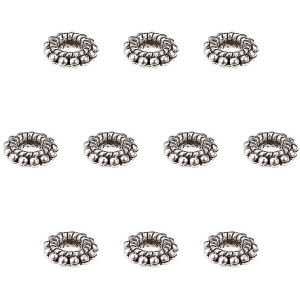 200pcs Large Hole Spacer Beads Tibetan Alloy Antique Silver Donut Rondelle Jewelry Spacers for Bracelet Jewelry Making
