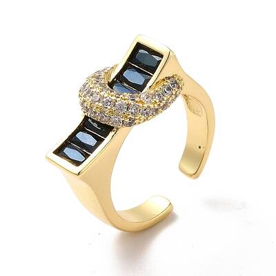 Cubic Zirconia Rectangle with Moon Open Cuff Ring