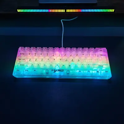 HXSJ-V700 USB Wired 61-key Film Keyboard, RGB Backlight Fully Transparent Gaming Keyboard, Ergonomic Keyboard for Gaming, Of...