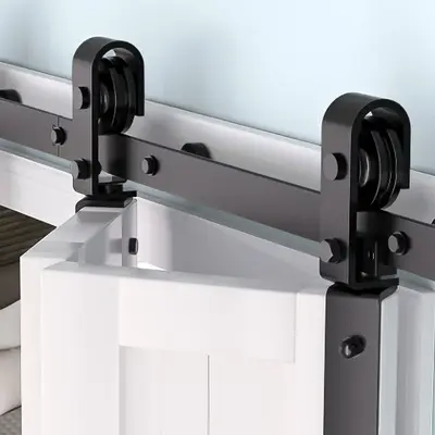 Garvee 24 Bifold Sliding Barn Door Hardware Track Kit, Side Mounted Black Roller, Smoothly and Quietly, Assembly Easy, Fit D...