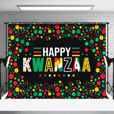 Green Red Yellow Dots Tribal Happy Kwanzaa Backdrop - Aperturee