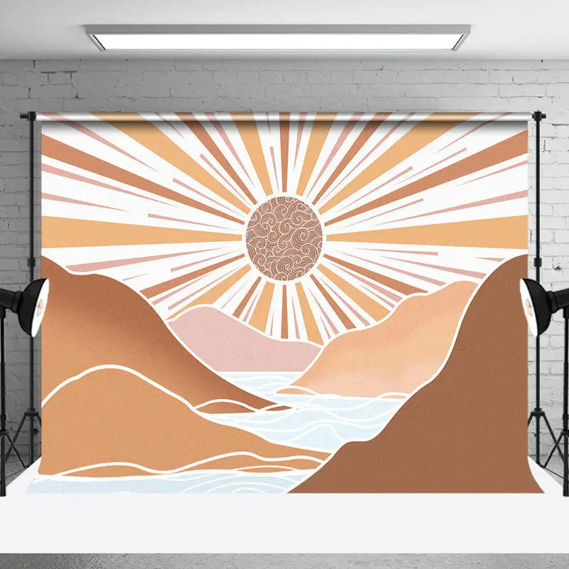 Abstract Boho Sunset River Mountains Party Backdrop