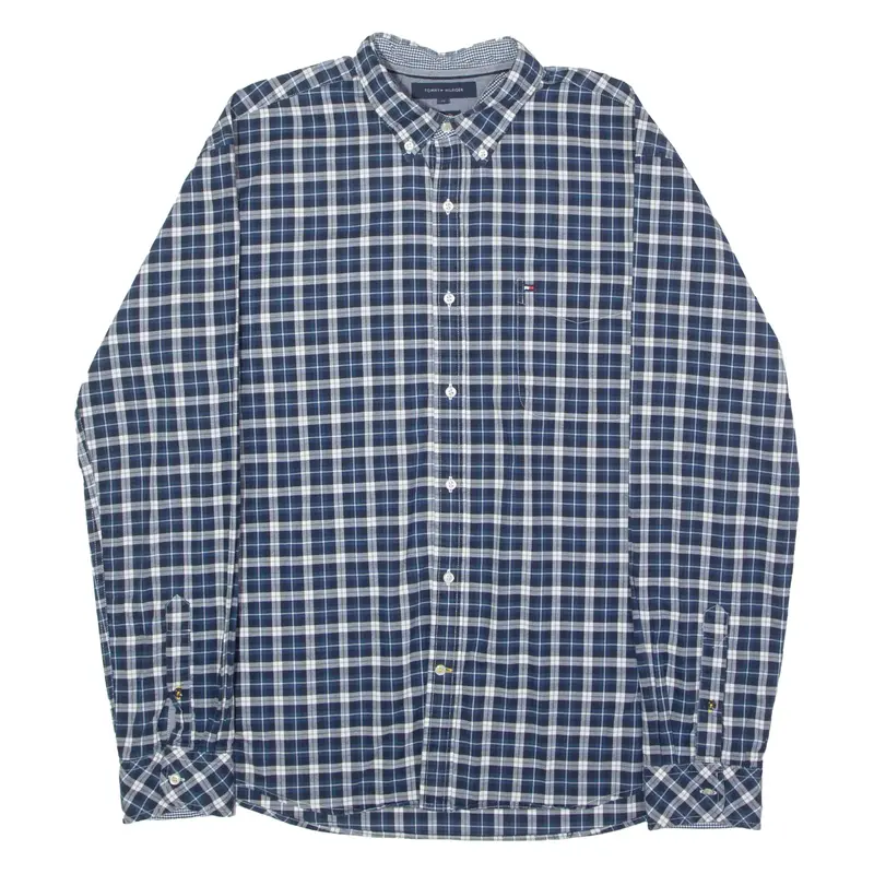 TOMMY HILFIGER Fit Mens Shirt Blue Check Long Sleeve XL