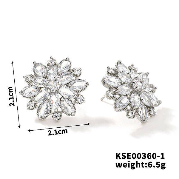 Fashionable Cute Shiny Brass Rhinestone Stud Earrings French Romantic Sunflower Earrings