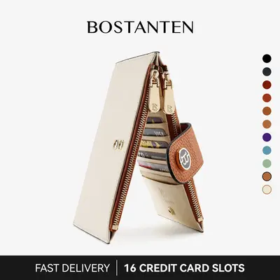 BOSTANTEN | Leather Wallets for Women | RFID Blocking Slim Bofild Purse Card Holder with Zipper Pocket