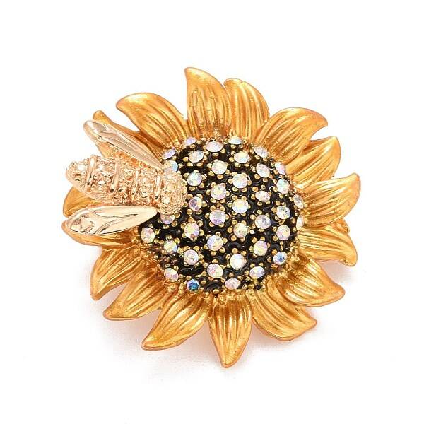 Sunflower and Bee Crystal Rhinestone Badge