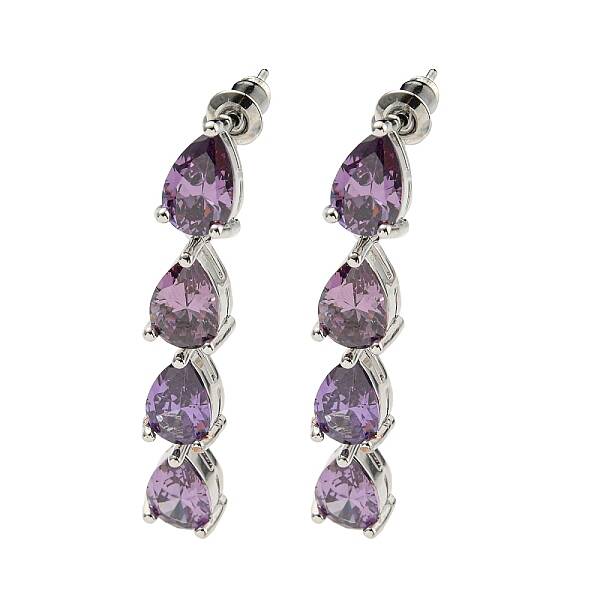 Rack Plating Platinum Tone Brass Cubic Zirconia Studs Earrings for Women