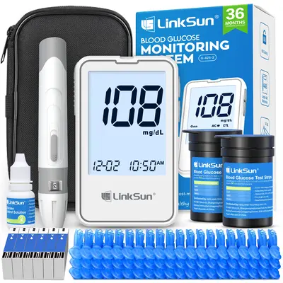 LinkSun G-425-2 Blood Glucose Monitor Kit with 100 Test Strips & 100 Lancets for Home Use, Large Display, No-Coding Design, Q...