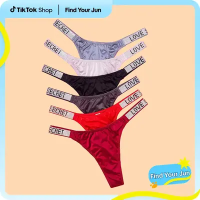 6-pack Women's letter rhinestone thongs, soft, comfortable and breathable underwear, suitable for daily wear, sports, and fo...