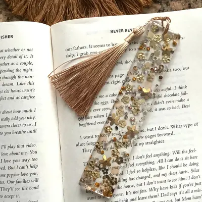 Gold Rush (Gold Confetti and Rhinestone) Resin Bookmark