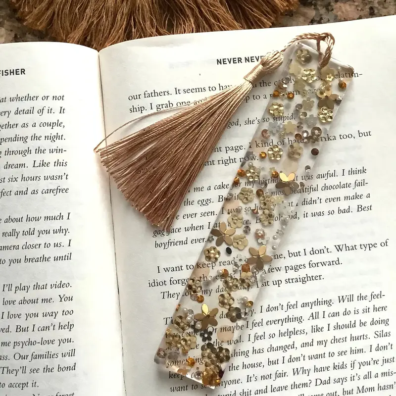 Gold Rush (Gold Confetti and Rhinestone) Resin Bookmark