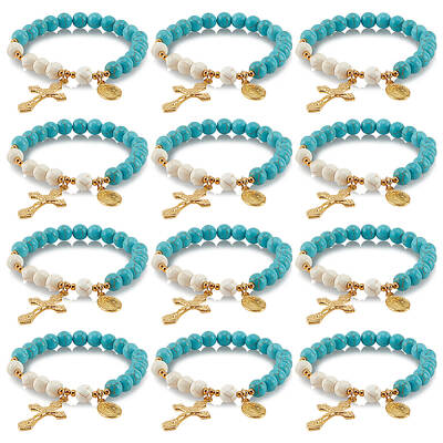 Synthetic Turquoise Round Beaded Stretch Bracelet