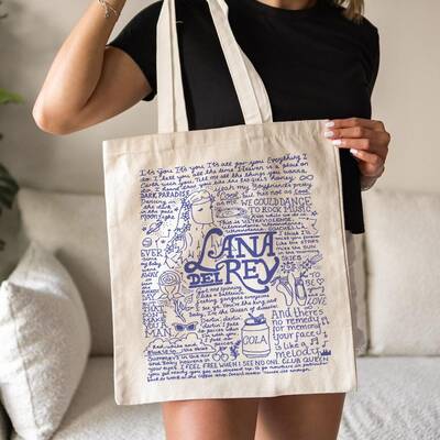 Lana Del Rey Doodle Art Tote Bag, Born To Diey Album