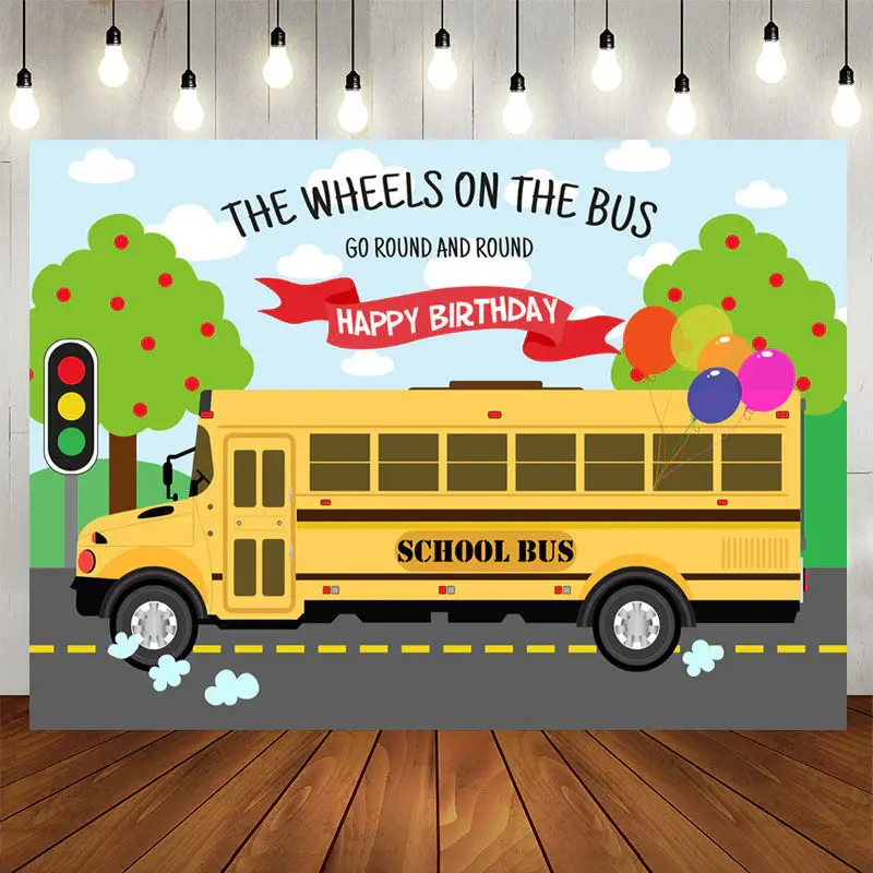Aperturee The Wheels On The Bus Go Round Birthday Backdrop