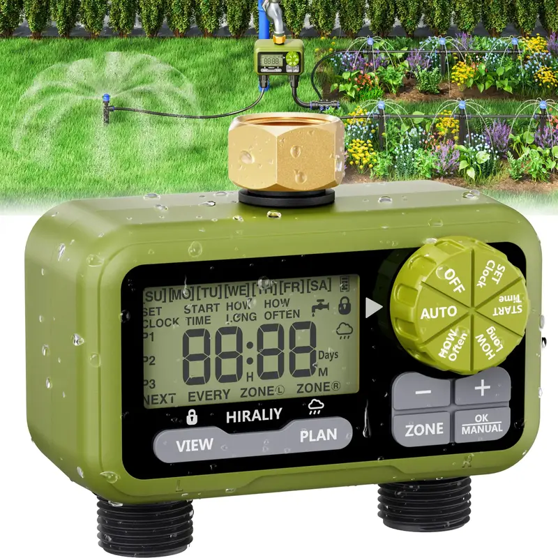 HIRALIY Sprinkler Timer, Water Timer for Garden Hose 2 Zone, Programmable for Watering, Automatic Irrigation System for Yard ...