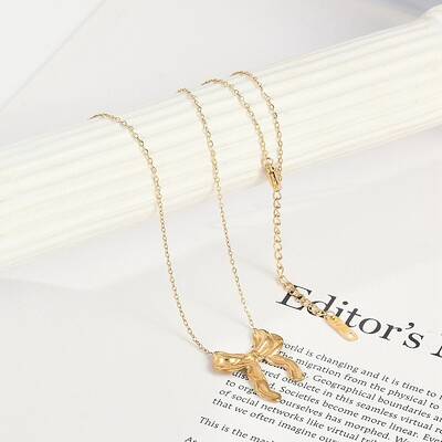 Ion Plating(IP) 304 Stainless Steel Bowknot Pendant Cable Chain Necklaces for Women