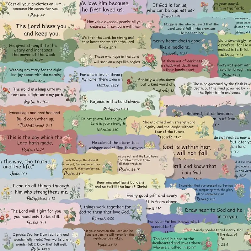 Bible Verse Sticker, 50pcs/set Cartoon English Bible Sticker, Waterproof Self Adhesive Decor Paper for Gift Greeting Card & W...