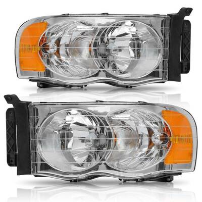 YITAMOTOR® 2002-2005 Dodge Ram Pickup Truck Headlamps Chrome Housing with Amber Reflector Clear Lens