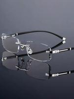 Men's Simple Style Rimless Eyeglasses with Glasses Box, Basic Fall Freshness Flat Frame Fashion Eyeglasses for Daily Use, Fas...