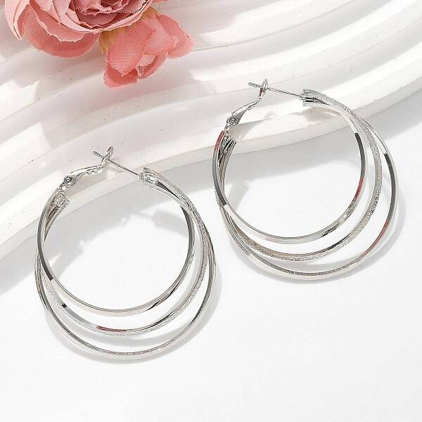 Brass Triple Hoop Earrings for Women