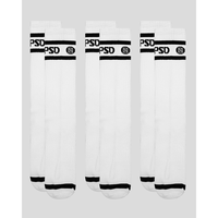 PSD Unisex White Logo Stripe Crew Sock 3 Pack - Mid Weight Crew Socks for Men and Women
